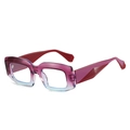 Schicke Rechteck Sonnenbrille mit lila blauem Farbverlauf und geometrischen Bügeln - Violetter Rahmen