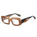 Retro Polygon Sonnenbrille mit braunem Holzmaserung Rahmen und breiten schwarzen Bügeln - Gestreifter Rahmen