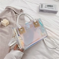 Iridescent PVC jelly tote bag with white handles and inner pouch on soft fabric - White Holographic Set Bag / White
