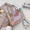 Iridescent laser PVC handbag with silver handles and matching inner pouch bag - Silver