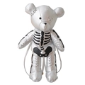 Silver leather teddy bear backpack with skeleton print and punk cross-stitch details - Silver