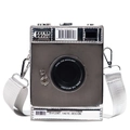 Zilveren crossbodytas in cameravorm met brede stoffen riem en metallic finish - Spiegel Camerastijl / Zilver