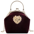Borsa vintage in velluto bordeaux con fibbia in perle a cuore dorata - Borgogna