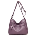 Elegante borsa a tracolla in morbida pelle PU viola con cerniere multiple da donna - Viola
