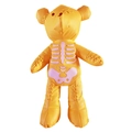 Yellow leather teddy bear backpack with pink skeleton print and punk style stitching - Dark Yellow