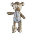 Golden metallic teddy bear backpack with white skeleton print and decorative cross-stitching - Gold