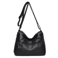 Borsa a tracolla classica in pelle lavata nera con cerniere multiple e tracolla - Nero