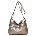Metallic champagne gold faux leather crossbody bag with multi-layer zippers for women - Bronze