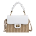Sac à main minimaliste en paille tissée avec poignée plissée et fermoir rotatif doré - Blanc
