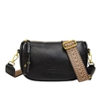 Chic black pillow crossbody bag with colorful geometric woven strap and gold hardware - Black