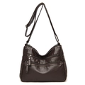 Dark brown washed leather crossbody bag for women with multi-zipper pockets - Brown