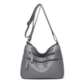 Dark grey washed PU leather crossbody bag for women with multi-zippered compartments - Gray