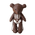 Dark brown leather teddy bear backpack with white skeleton print and punk style stitching - Brown