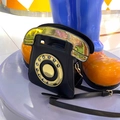 Retro telephone shaped shoulder bag in black matte PU leather with gold laser handle - Black