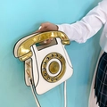 Retro white and gold telephone shaped crossbody bag with vintage dial and handle - White