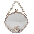 Sac à main transparent en acrylique en forme de coquillage avec perles et métal - Vert foncé