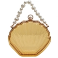 Handgefertigte gelbe transparente Muschel-Clutch mit dekorativem Perlengriff - Gelb