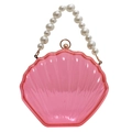 Sac à main en acrylique rose en forme de coquille avec anse en perles élégante - Rose