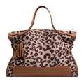 Grote luipaardprint tote tas met metalen studs, lederen bies en een kwastje als detail - Bruin