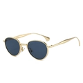 Retro golden metal oval sunglasses featuring dark grey lenses for a minimalist look - Gold Frame Black Grey
