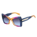 Chic oversized geometric sunglasses with tricolor gradient frame and golden temples - Orange Frame Gray Blue Lens