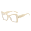Fashionable oversized polygonal sunglasses in cream white with golden lattice metal detail - Beige Frame (Clear Lens)