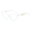 Lunettes de soleil œil-de-chat blanches avec branches dorées et détails perles sur fond blanc - Cadre Blanc