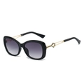 Lunettes de soleil papillon avec monture noire, branches dorées et verres dégradés violets - Monture Noire Verre Gris Dégradé