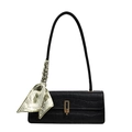 Black crocodile pattern shoulder bag with a striped silk scarf and gold metal buckle - Black
