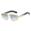 Retro punk double-bridge sunglasses with gold metal frames and blue-yellow gradient lenses - Gold Frame Blue Yellow Gradient Lens