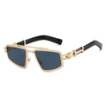 Lunettes de soleil punk à double pont avec monture dorée et verres bleu foncé - Monture Or Noir Gris