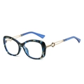 Fashion butterfly sunglasses with blue marble frames and hollow golden metal temples - Blue Floral Frame