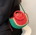 Borsa in paglia fatta a mano a forma di anguria con manico e tracolla - Verde