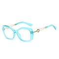 Fashion butterfly sunglasses with translucent lake blue frame and golden metal temples - Blue Frame