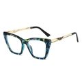 Polygonal marble pattern sunglasses with hollow gold metal temples and cat-eye frames - Green Leopard Frame Clear Lens