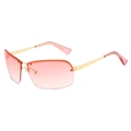 Lunettes de soleil ovales rétro avec verres dégradés orange rose avec monture métallique dorée élégante - Monture Dorée Verres Roses