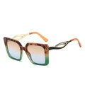 Classic square oversized sunglasses with tortoiseshell and green frame and gradient lenses - Leopard Green Frame Brown Blue Lens