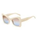 Chic beige oversized square sunglasses with brown-blue gradient lenses and gold temple detail - Beige Frame Tea Blue Lens
