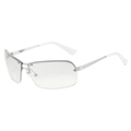 Lunettes de soleil ovales demi-cerclées à monture métallique argentée et branches blanches - Monture Argentée Verres Miroir Argent