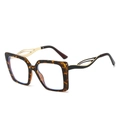 Classic square tortoiseshell sunglasses with hollow gold metal temples on white background - Leopard Frame