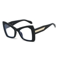 Black oversized butterfly frame sunglasses with blue lenses and gold woven detail - Black Frame Clear Lens