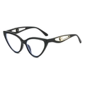 Lunettes de soleil œil-de-chat noires avec branches dorées et détail perle - Cadre Noir