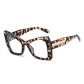 Oversized polygon sunglasses with purple and yellow tortoiseshell frame and gold accents - Demi Frame Clear Lens