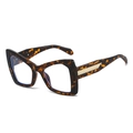 Fashionable oversized tortoise shell cat eye sunglasses with gold lattice detailing - Tortoise Frame (Clear Lens)