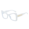 Fashionable oversized white cat-eye sunglasses with golden textured detail on temple - White Frame (Clear Lens)