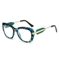 Retro cat-eye sunglasses with blue-green marble frame and gold metal temples - Blue Hawksbill Frame