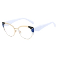 Montatura da vista cat-eye in metallo con color-blocking e finitura dorata - Montatura Bianco Blu Nero