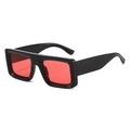 Retro oversized vierkante zonnebril met glanzend zwart montuur en rode glazen - Zwart frame rode glazen