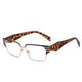Occhiali square browline rétro con stanghette tartarugate e accenti tricolore - Montatura Leopardo Nero Oro