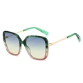 Stylish square oversized sunglasses with gradient frame and metallic gold temples - Leopard Pink Frame Blue Yellow Lens